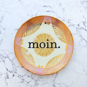 Wandteller moin. Typo Herr Fuchs Rosa Unikat Muster Goldrand 19cm vintage Punkte