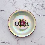 Wandteller oha Typo Herr Fuchs mini 10cm Blume rosa Schnack vintage irisierend