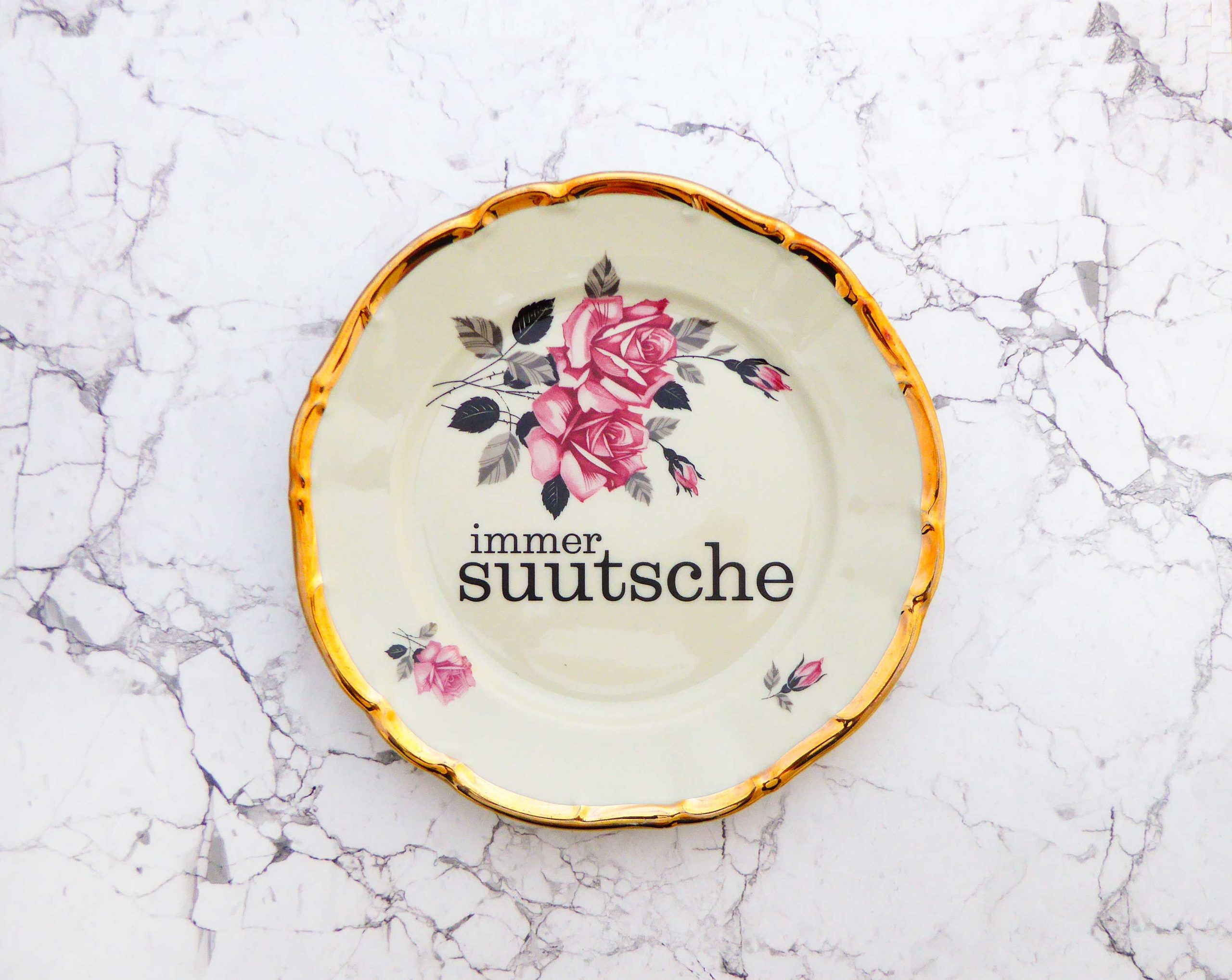 Wandteller Typo suutsche vintage Herr Fuchs Teller Rosa Gold Blumen Wohnen 19cm schnack
