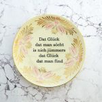 Wandteller Typo Glück vintage Herr Fuchs Teller plattdeutsch Gold Rosa 19cm  Muster