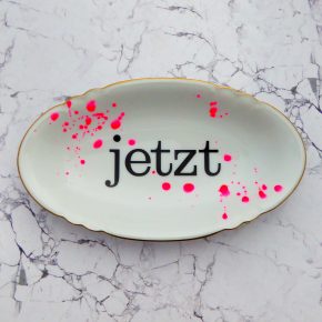 Wandteller Platte Herr Fuchs jetzt Typo neon Punkte Kleckse 24cm pink Wohnen Gold vintage