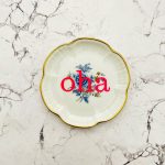 Wandteller Typo oha vintage Herr Fuchs mini Blau neonpink gold 10cm Blume