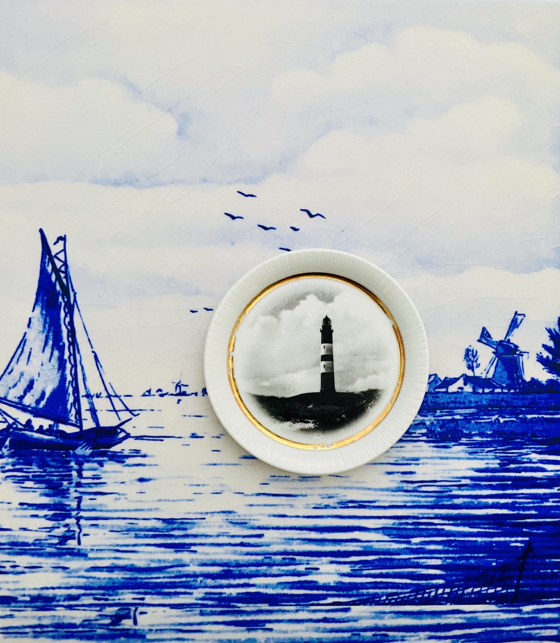 Wandteller Herr Fuchs Leuchtturm Gold mini 10cm Wohnen Meer vintage – Bild 3