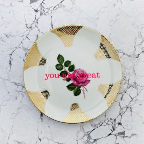 Wandteller you are great Herr Fuchs Blumen 19cm neonpink vintage wohnen rosa Gold