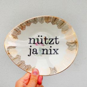 Wandteller Platte Herr Fuchs Typo nützt ja nix 19cm Blumen oval gold