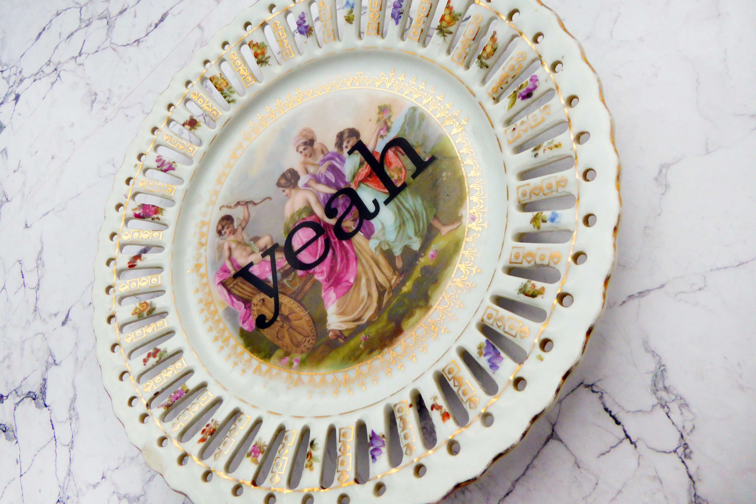 Wandteller yeah Typo Herr Fuchs Durchbruch Gold 19cm Gemälde vintage – Bild 2