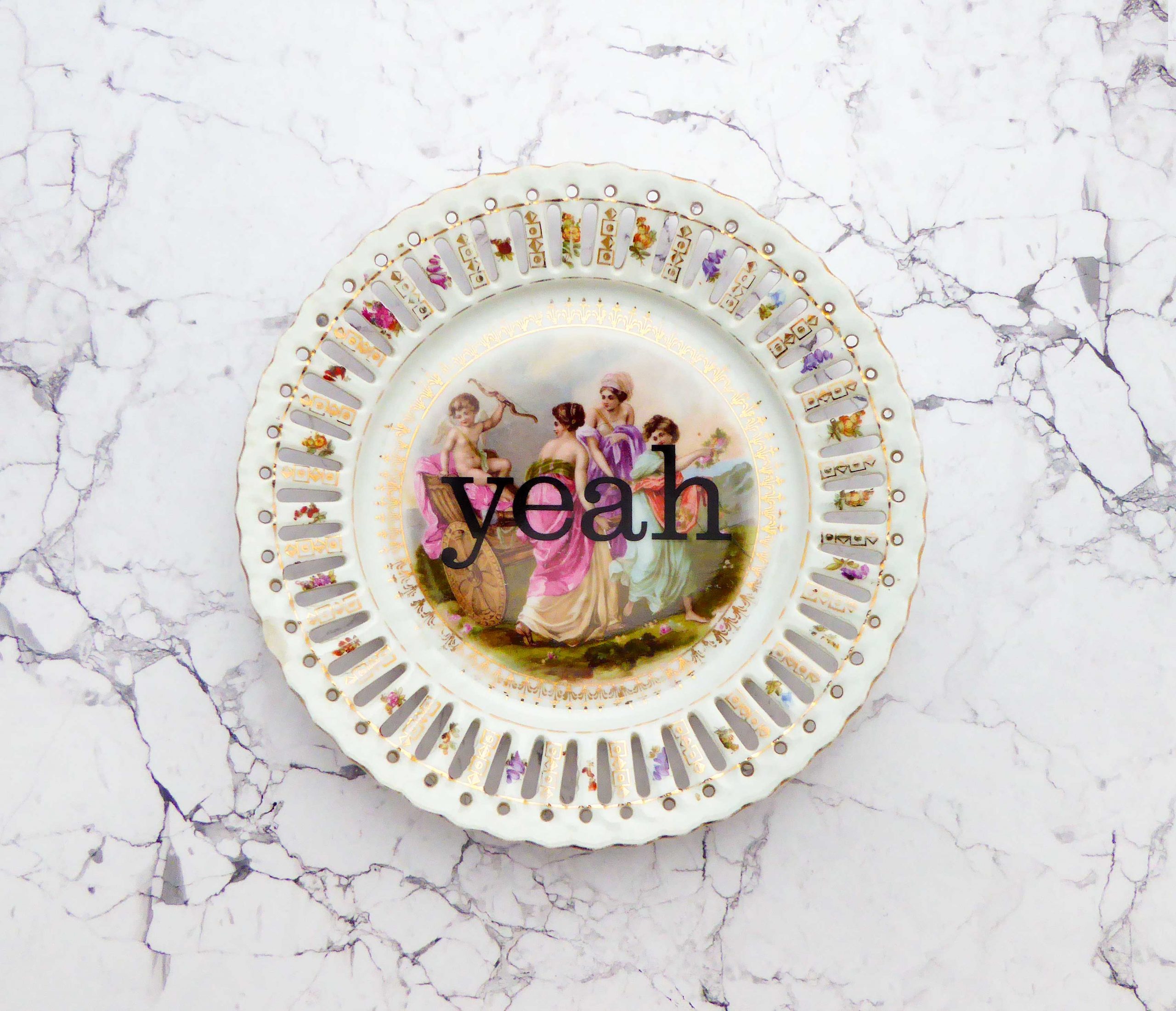 Wandteller yeah Typo Herr Fuchs Durchbruch Gold 19cm Gemälde vintage – Bild 3
