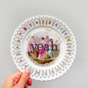 Wandteller yeah Typo Herr Fuchs Durchbruch Gold 19cm Gemälde vintage