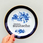 Wandteller Typo suutsche vintage Herr Fuchs Teller Gold Blau Blumen Wohnen 19cm schnack