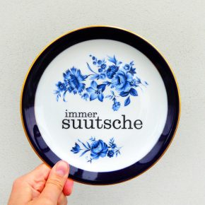 Wandteller Typo suutsche vintage Herr Fuchs Teller Gold Blau Blumen Wohnen 19cm schnack