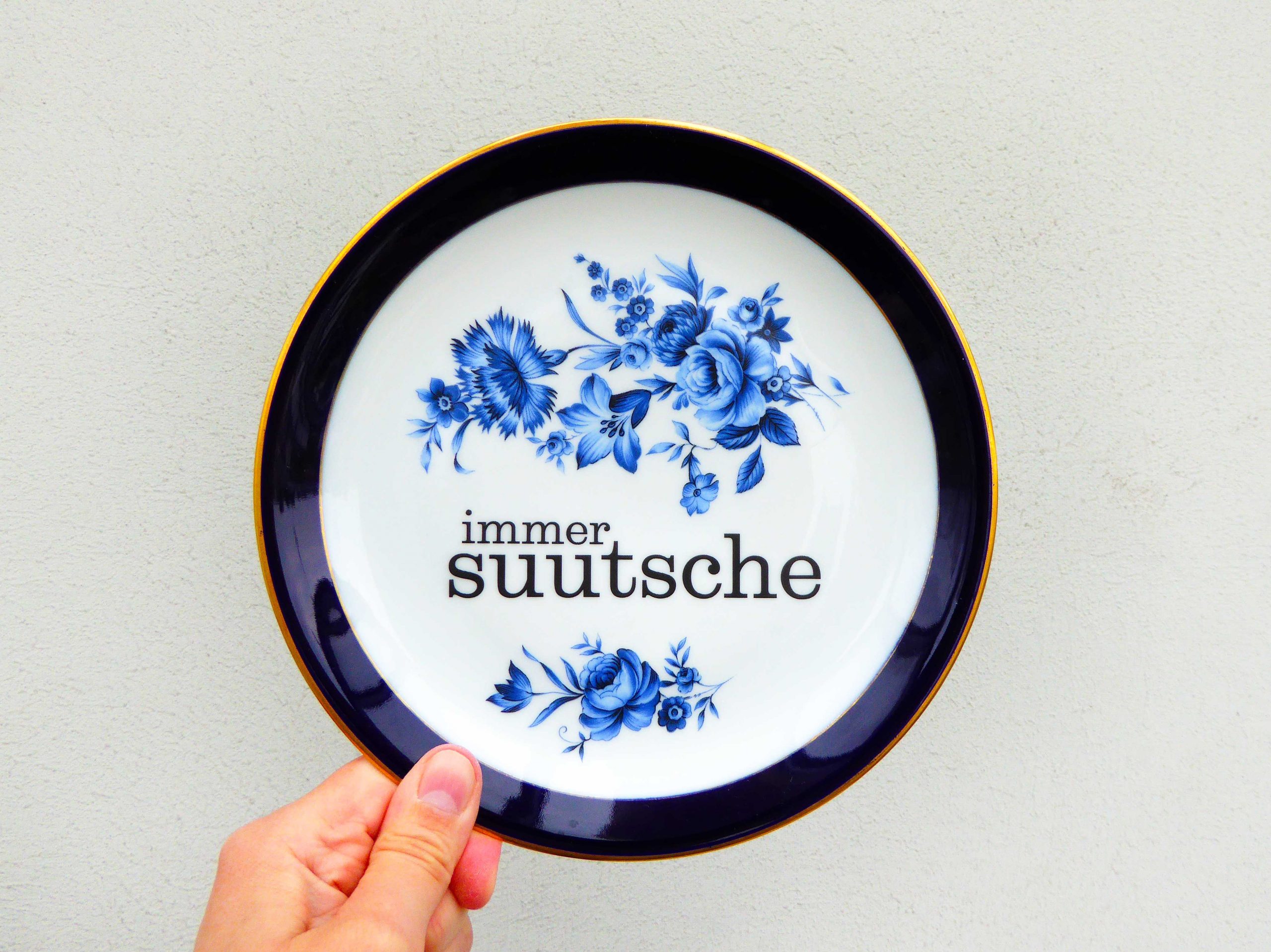 Wandteller Typo suutsche vintage Herr Fuchs Teller Gold Blau Blumen Wohnen 19cm schnack
