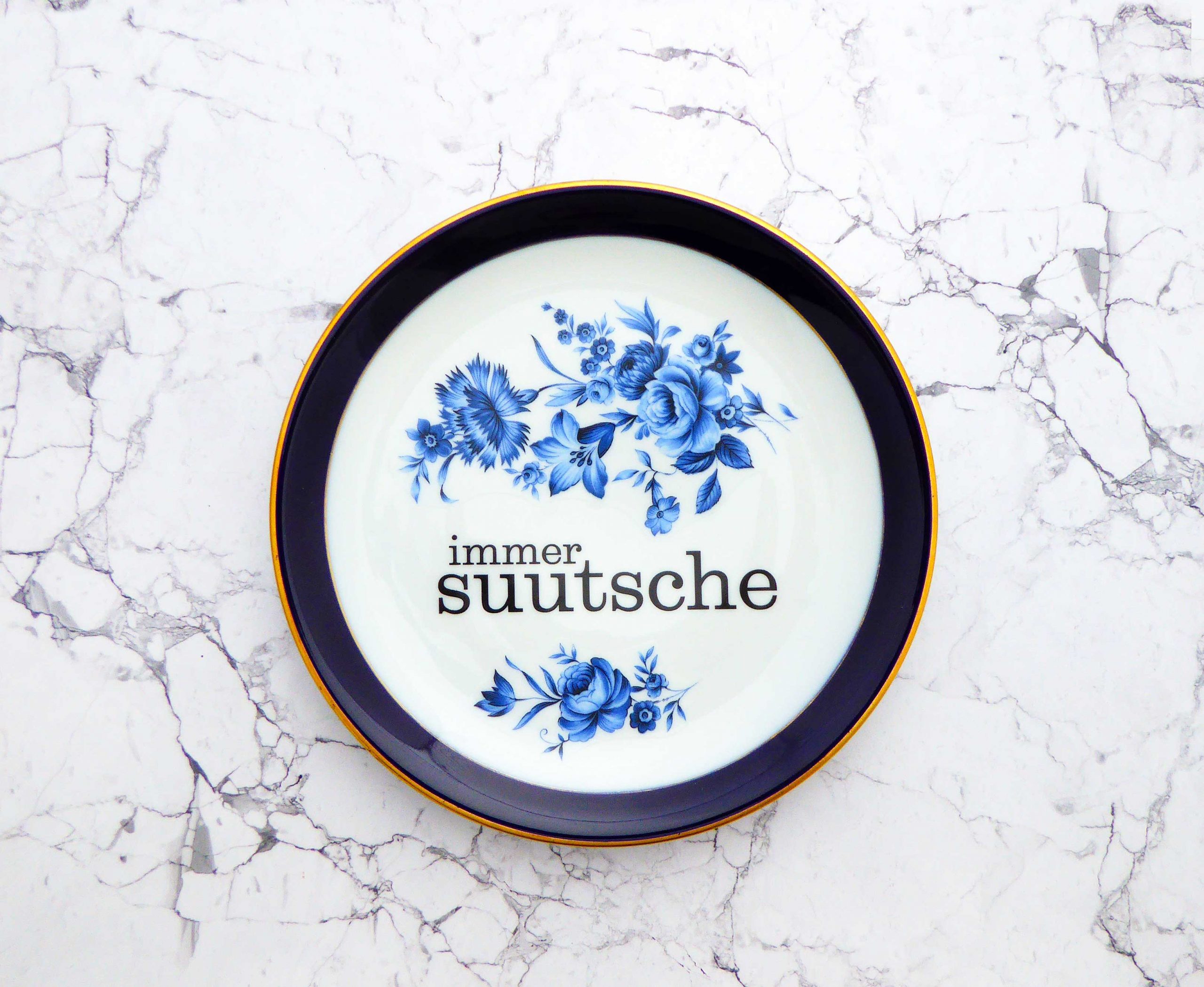 Wandteller Typo suutsche vintage Herr Fuchs Teller Gold Blau Blumen Wohnen 19cm schnack – Bild 2