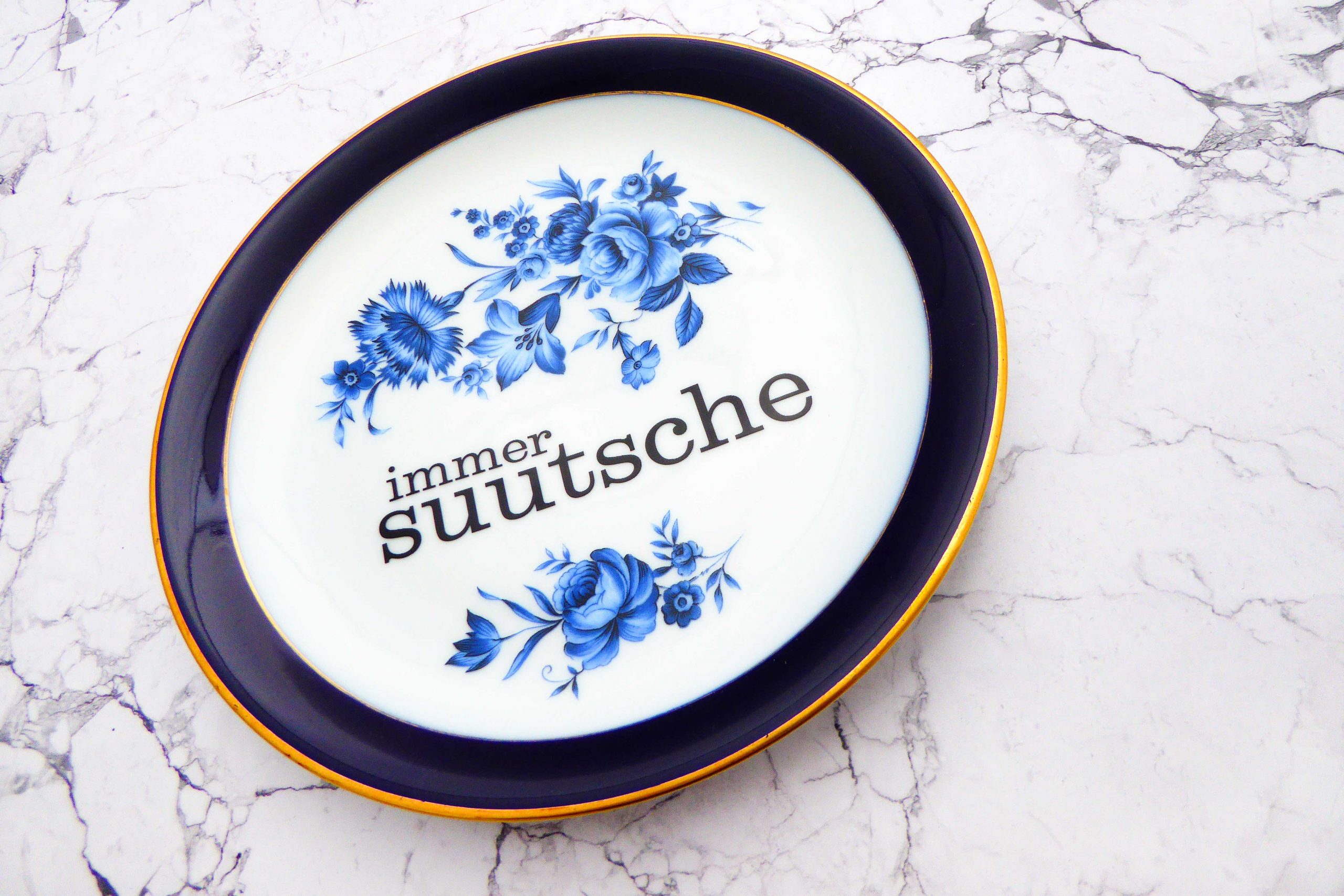 Wandteller Typo suutsche vintage Herr Fuchs Teller Gold Blau Blumen Wohnen 19cm schnack – Bild 3