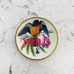 Wandteller Herr Fuchs Typo yeah gold Bunt  Vogel mini neonpink 8cm vintage