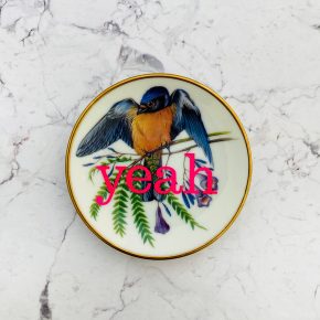 Wandteller Herr Fuchs Typo yeah gold Bunt  Vogel mini neonpink 8cm vintage