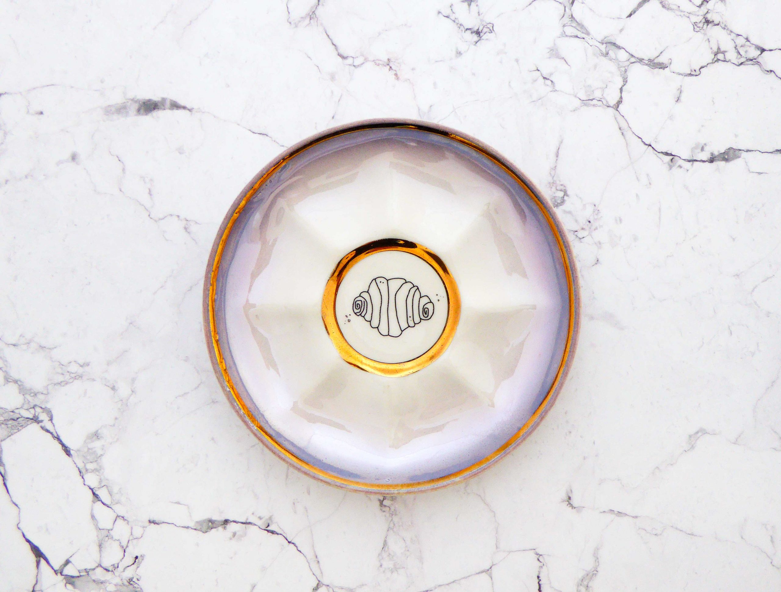 Wandteller Herr Fuchs Franzbrötchen Gold lila mini Regenbogen 10cm vintage Hamburg