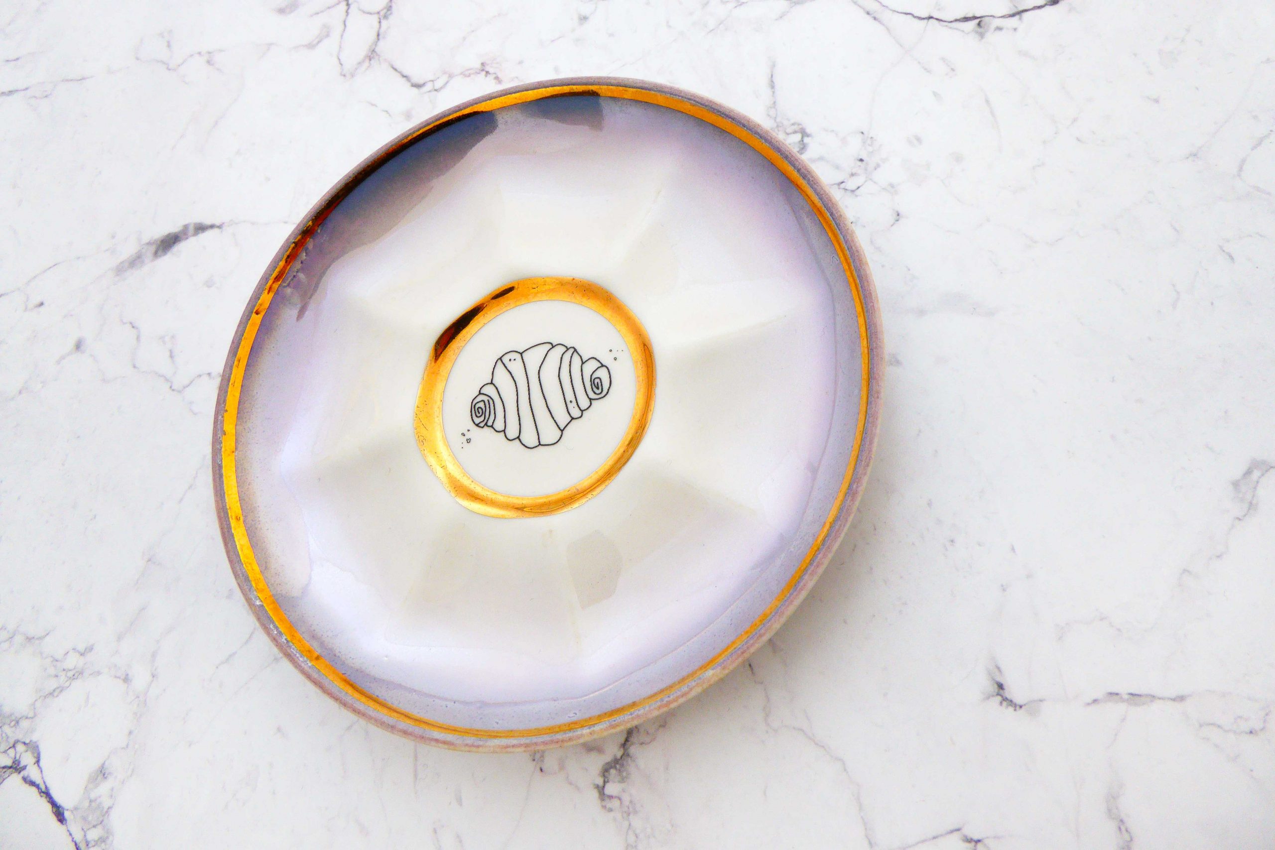 Wandteller Herr Fuchs Franzbrötchen Gold lila mini Regenbogen 10cm vintage Hamburg – Bild 2