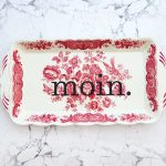 Wandteller Platte Herr Fuchs moin. Typo Vogel Blumen weiß Rot 32cm vintage Wedgewood