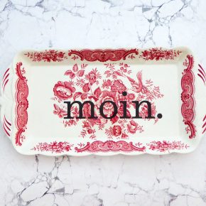 Wandteller Platte Herr Fuchs moin. Typo Vogel Blumen weiß Rot 32cm vintage Wedgewood