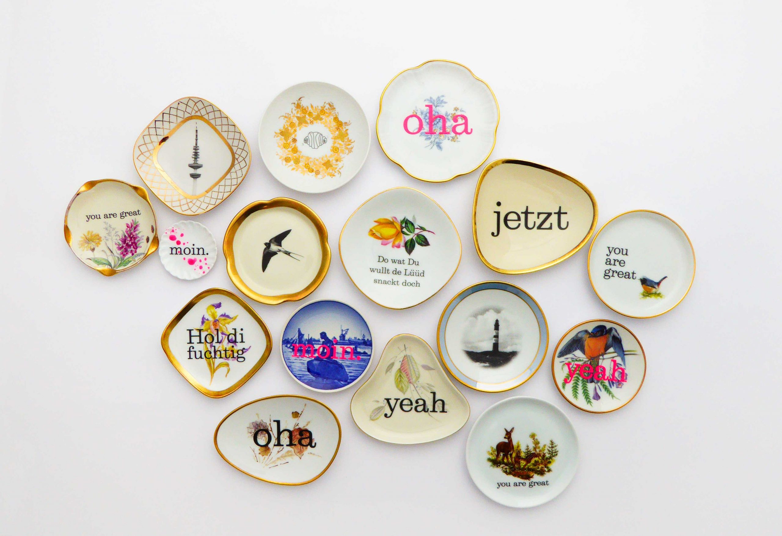 Wandteller Do wat du wullt Typo Herr Fuchs mini 11cm Blumen gold vintage plattdeutsch – Bild 5