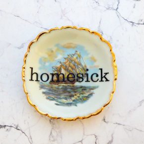 Wandteller homesick vintage Herr Fuchs Wanddeko klein mini eckig Schiff Meer 9cm