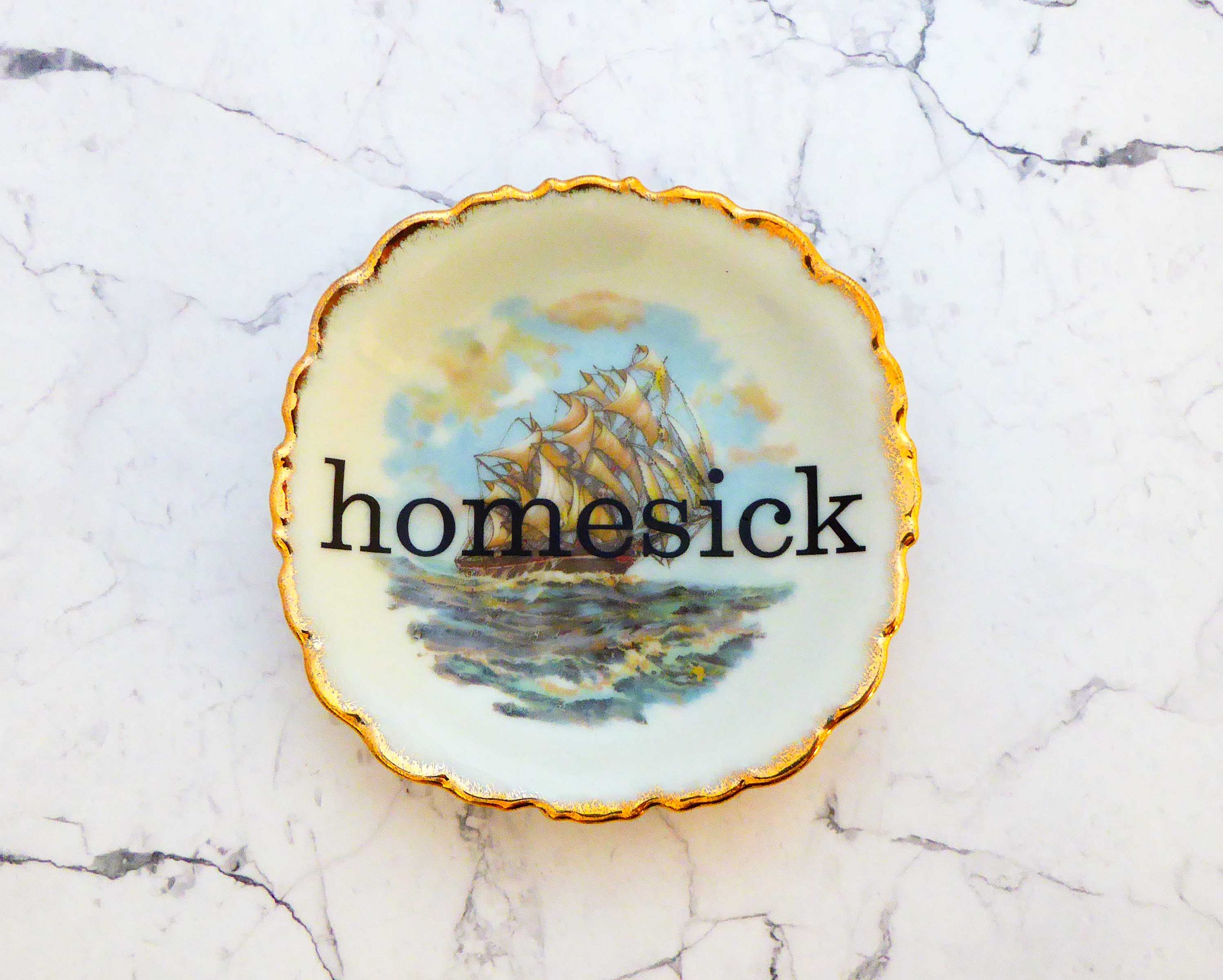 Wandteller homesick vintage Herr Fuchs Wanddeko klein mini eckig Schiff Meer 9cm