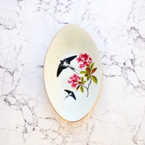 Wandteller Platte Herr Fuchs Schwalbe gold Blumen 23cm vintage wohnen