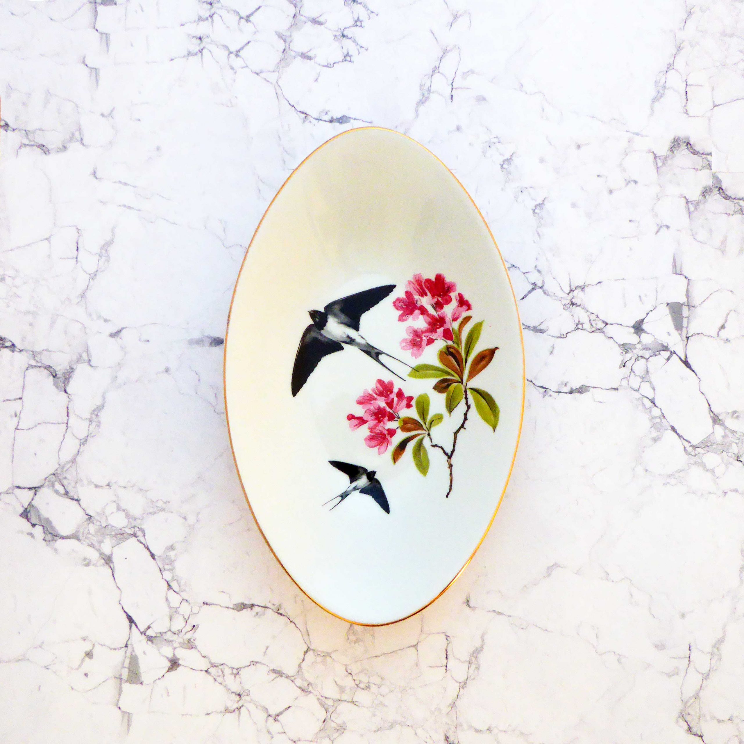 Wandteller Platte Herr Fuchs Schwalbe gold Blumen 23cm vintage wohnen