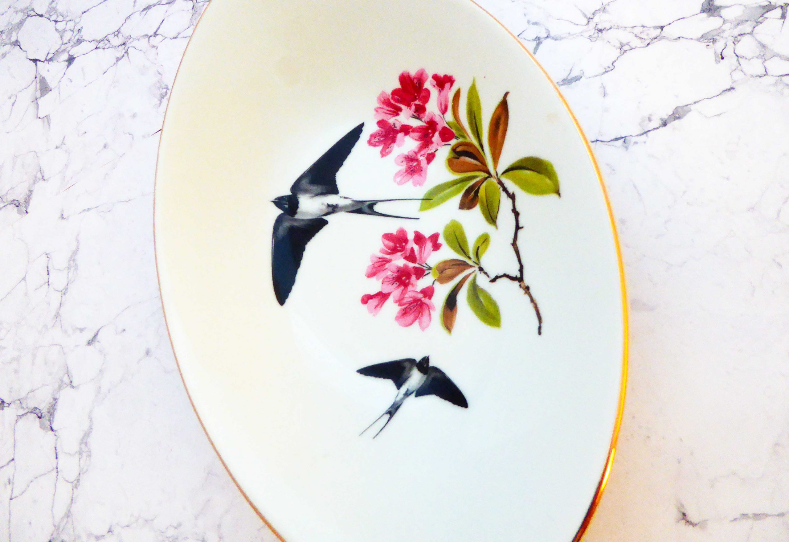 Wandteller Platte Herr Fuchs Schwalbe gold Blumen 23cm vintage wohnen – Bild 2