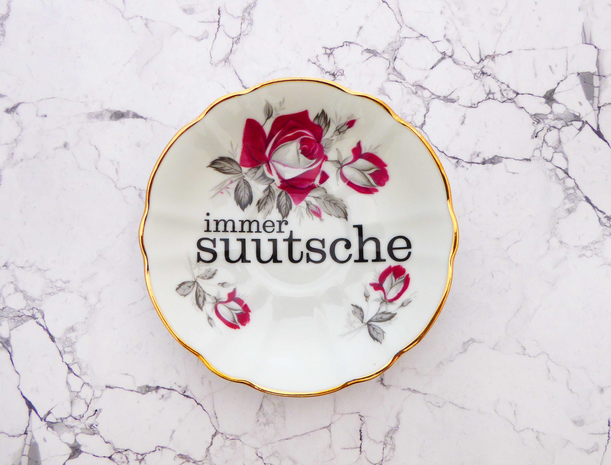 Wandteller Typo suutsche vintage Herr Fuchs Teller Gold Blumen Wohnen 14cm schnack rot / weiß