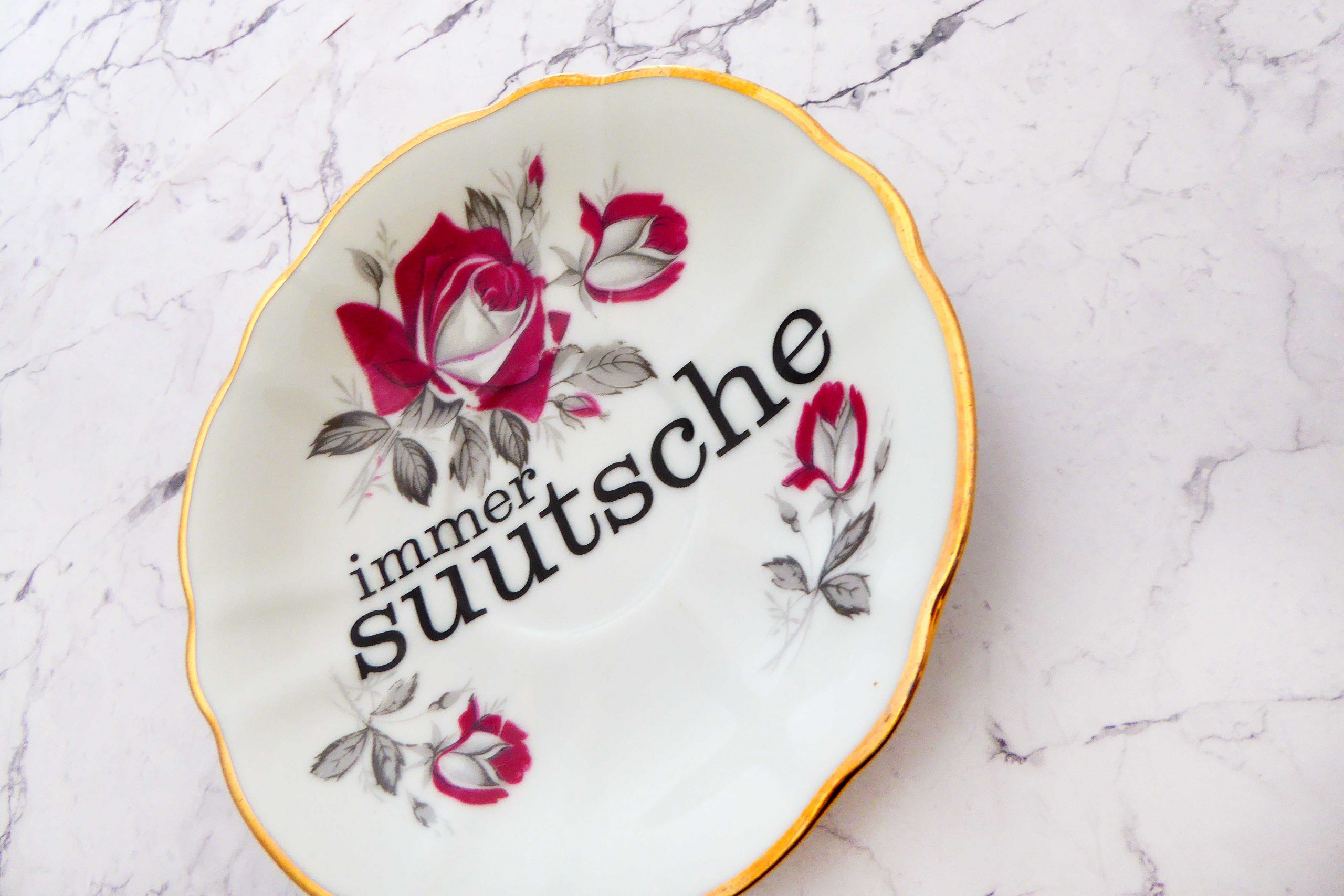 Wandteller Typo suutsche vintage Herr Fuchs Teller Gold Blumen Wohnen 14cm schnack rot / weiß – Bild 2