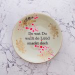 Wandteller Typo Do wat du wullt vintage Herr Fuchs Teller Gold Neon Kleckse 19cm plattdeutsch