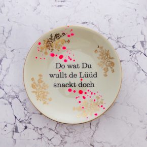 Wandteller Typo Do wat du wullt vintage Herr Fuchs Teller Gold Neon Kleckse 19cm plattdeutsch