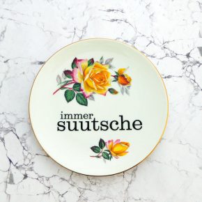 Wandteller Typo suutsche vintage Herr Fuchs Teller Gelb/Rosa Gold Blumen Wohnen 19cm schnack