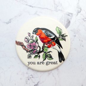 Wandteller Herr Fuchs Typo you are great mini Vogel 6cm minimini Dompfaff