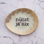 Wandteller Typo nützt ja nix Herr Fuchs mini 11cm Gold Blumen Muster oval vintage