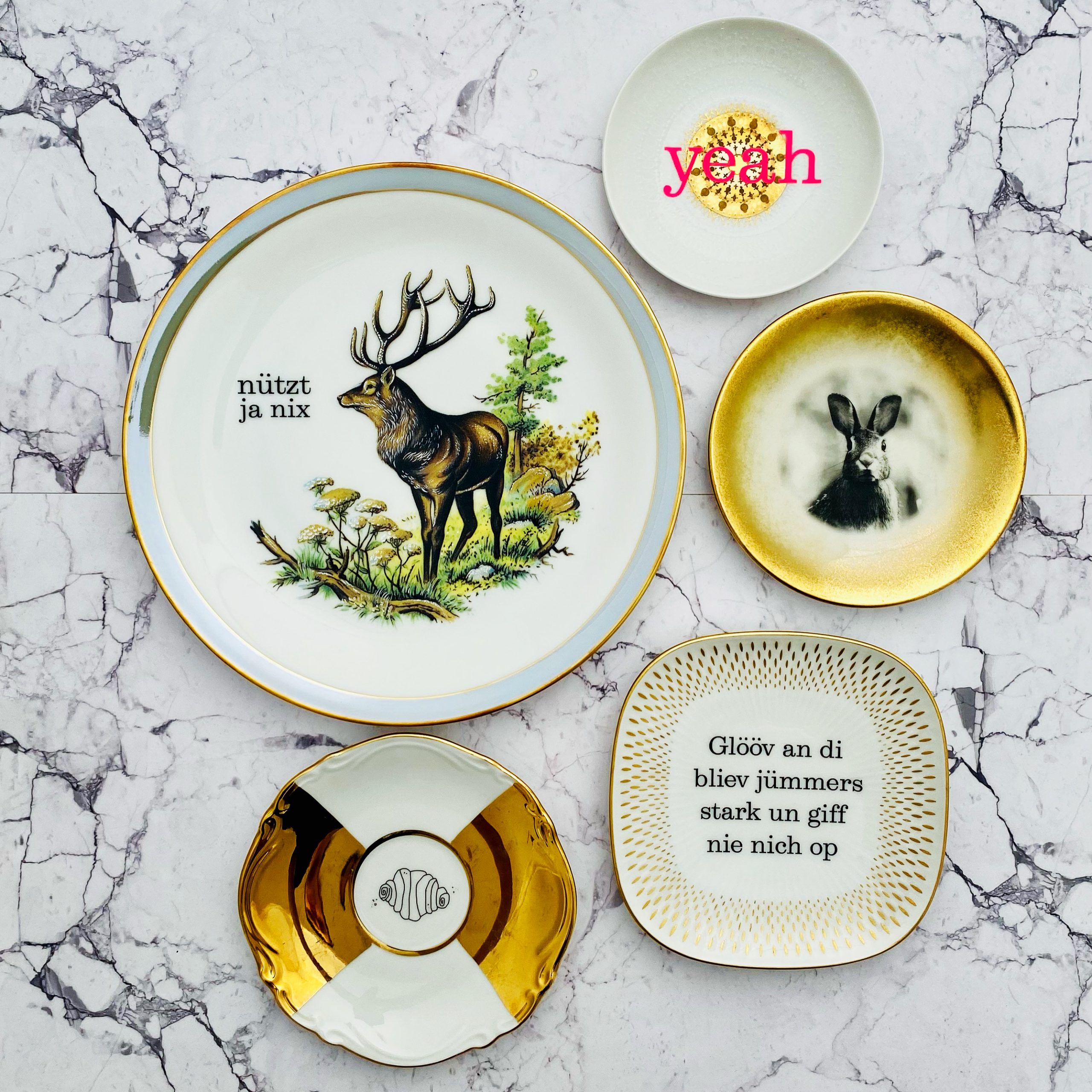 Wandteller Typo jetzt Herr Fuchs mini 11cm Gold Vogel mini vintage – Bild 6