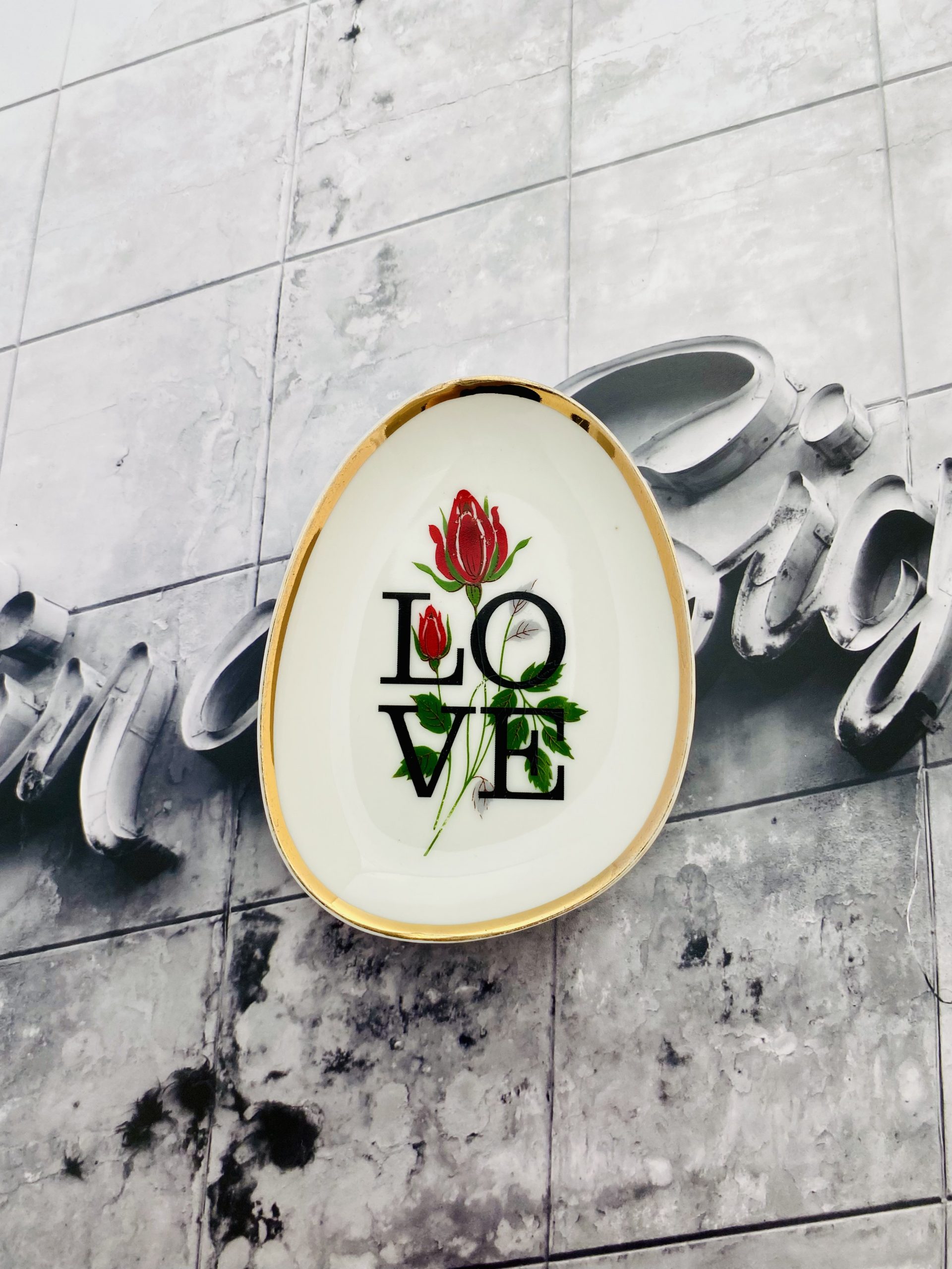 Wandteller Herr Fuchs Typo Love Gold mini 11cm Blumen länglich wohnen vintage Rose rot – Bild 2