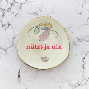 Wandteller Typo nützt ja nix vintage Herr Fuchs mini neonpink 10cm gold Muster bunt