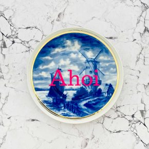 Wandteller Teller Herr Fuchs Typo Ahoi Mühle Schiff blau neon 19cm vintage Delfter Gold