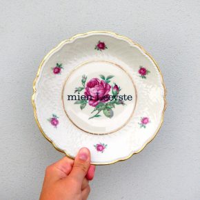Wandteller Typo mien Leevste vintage Herr Fuchs Teller Gold Blumen 19cm Rose vintage