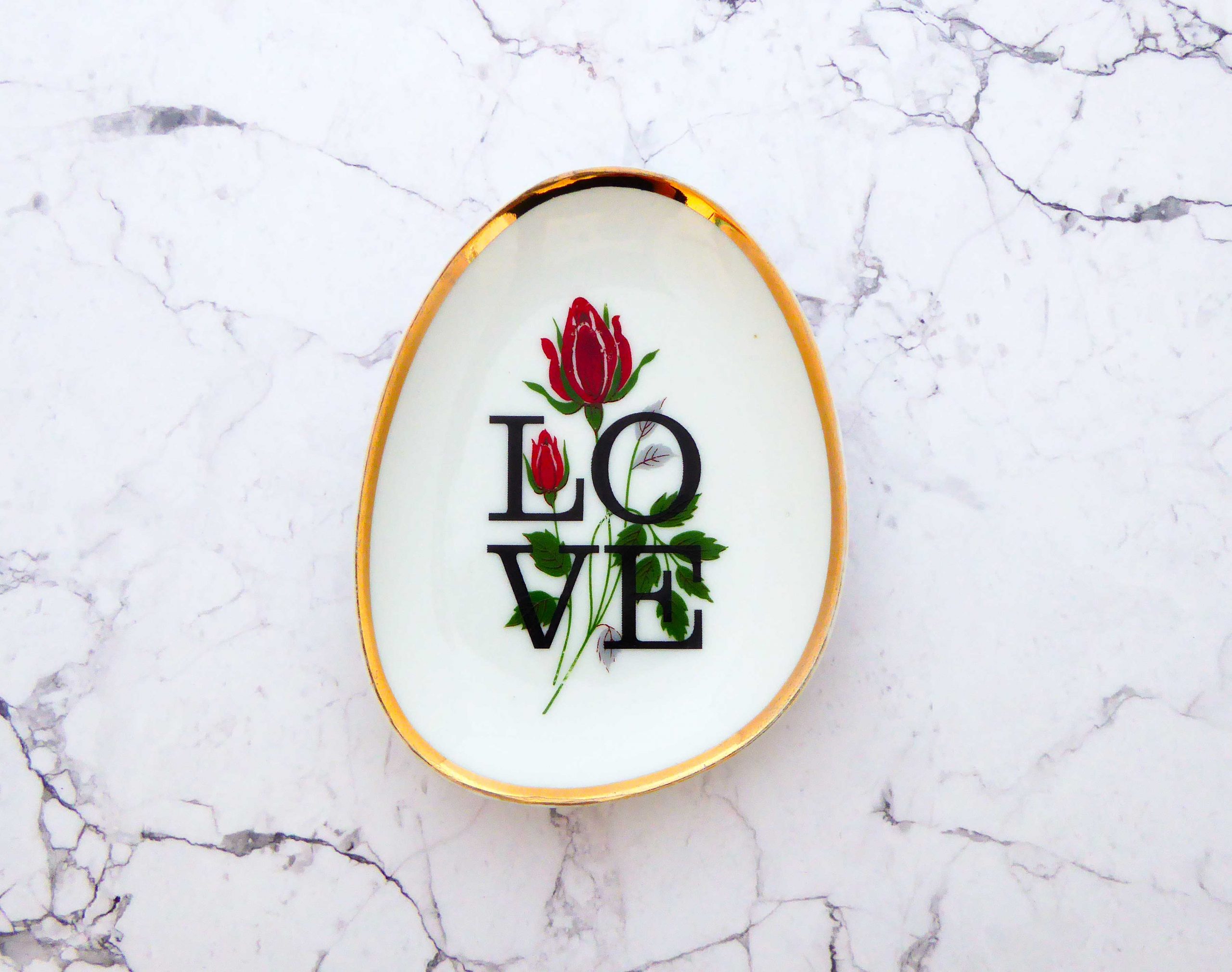 Wandteller Herr Fuchs Typo Love Gold mini 11cm Blumen länglich wohnen vintage Rose rot