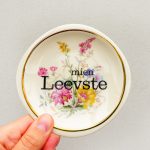 Wandteller Herr Fuchs mien Leevste Typo Blumen mini klein 11cm Bunt Gold vintage
