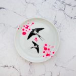 Wandteller Schwalbe Herr Fuchs mini 10cm neon Punkte Kleckse pink vintage