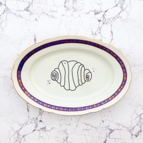 Wandplatte Franzbrötchen vintage Herr Fuchs Teller Blau/Gold 29cm Hamburg Wohnen