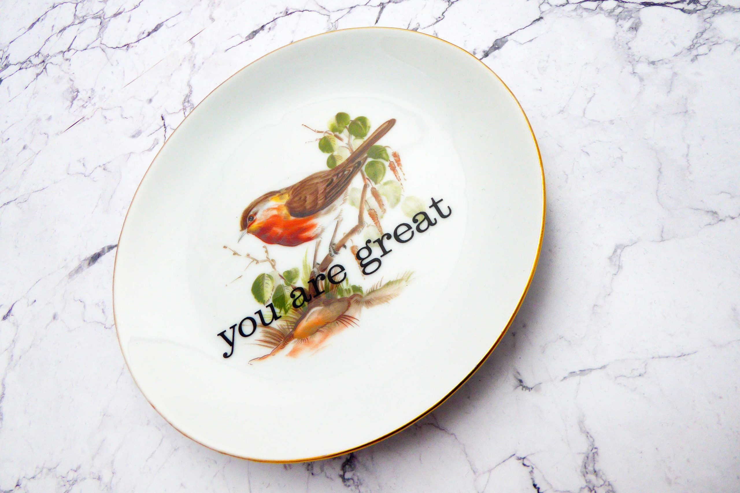 Wandteller you are great Herr Fuchs gold 16cm Vogel vintage Rotkelchen – Bild 2