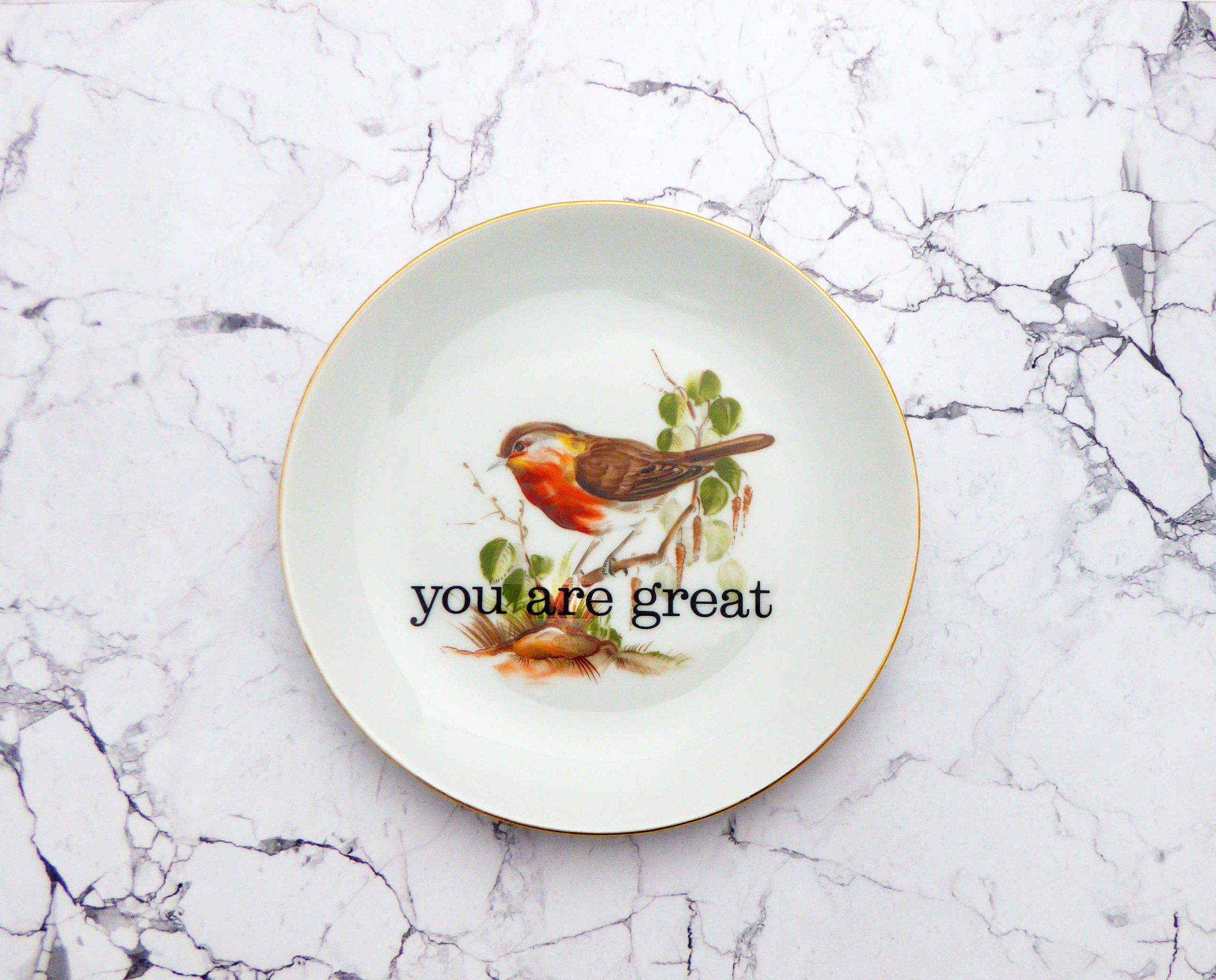 Wandteller you are great Herr Fuchs gold 16cm Vogel vintage Rotkelchen