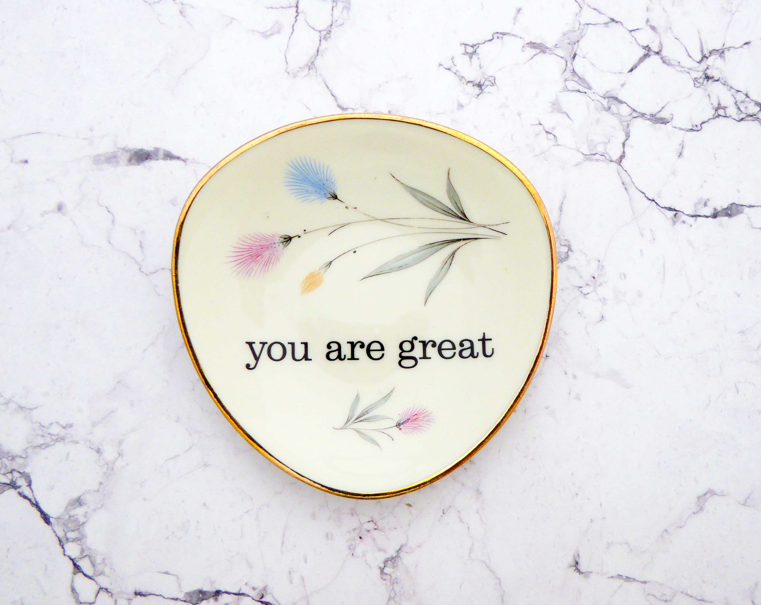 Wandteller you are great vintage Herr Fuchs Teller klein mini 11cm Blumen gold