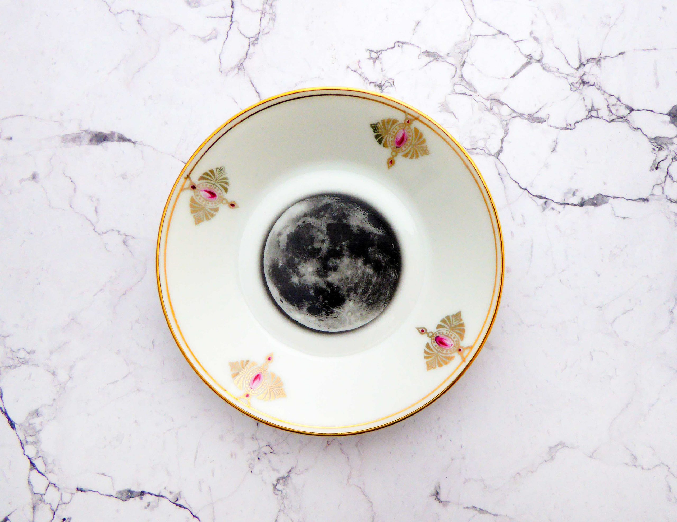 Wandteller Herr Fuchs Mond 10cm mini Muster vintage gold