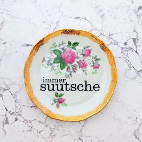 Wandteller Typo suutsche vintage Herr Fuchs Teller rosa Gold Blumen Wohnen 19cm schnack